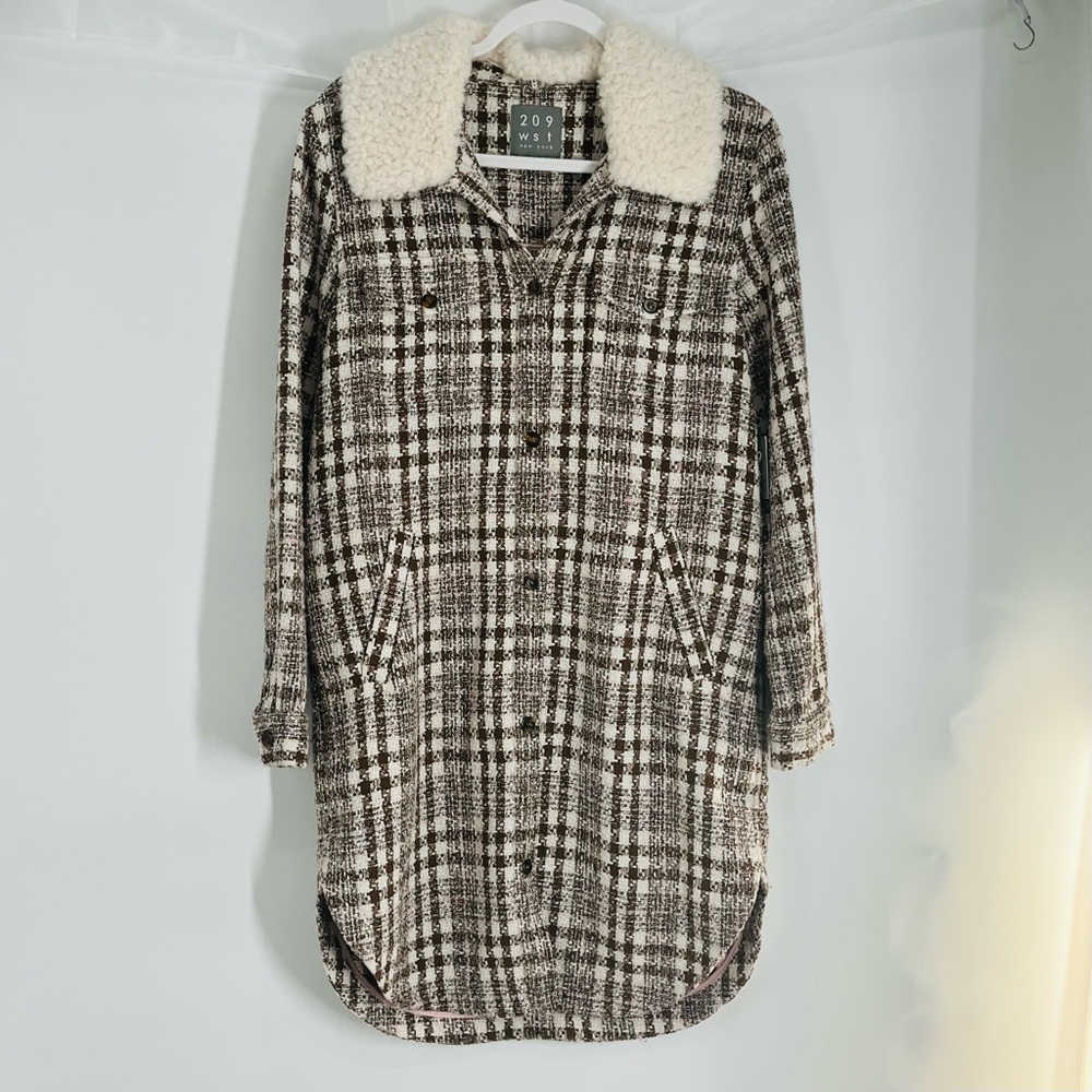 Plaid Coat with Shearling Collar